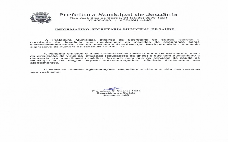 INFORMATIVO SECRETARIA DE SAÚDE 