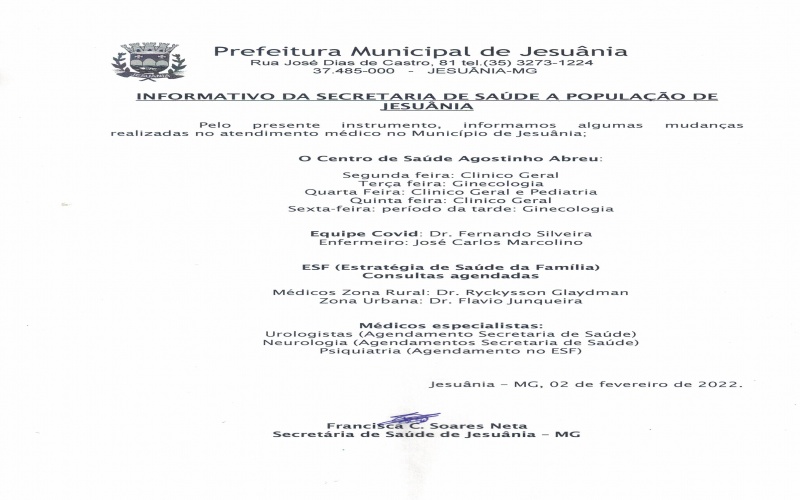 INFORMATIVO SECRETARIA DE SAÚDE