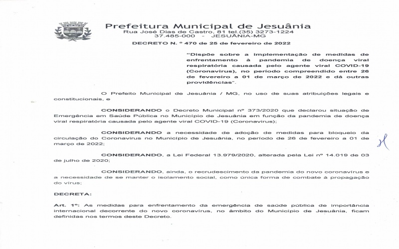 DECRETO N.°470 de 25 de fevereiro de 2022