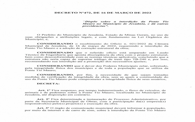 DECRETO N°472, DE 16 DE MARÇO DE 2022