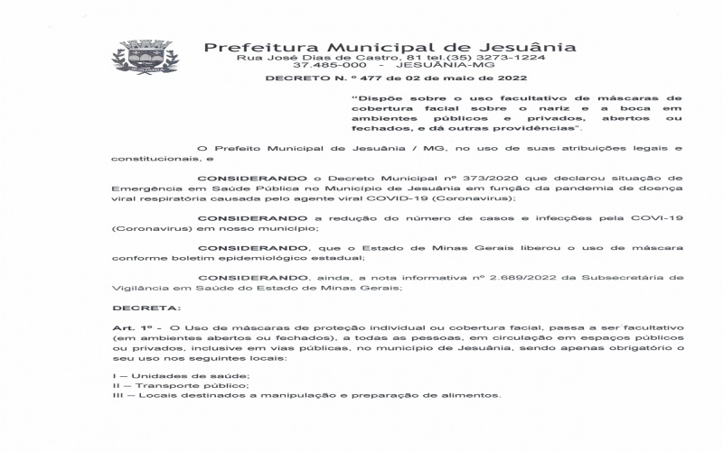DECRETO N.°477 DE 02 de maio de 2022